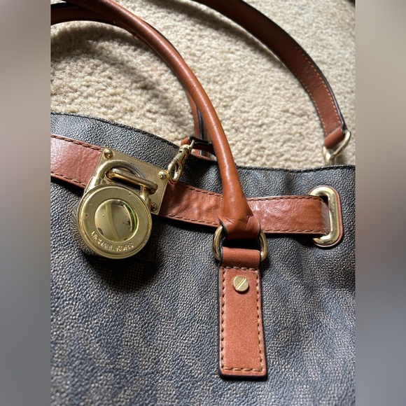 Michael Kors Hamilton Crossbody Tote Brown Purse Bag - Picture 3 of 16